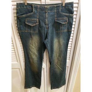 Y2K 90s Style Revolt Jeans Co Low Rise Dark Wash Fit and Flare Leg Jeans